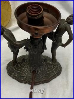 Antique Art Deco Dancing Nymphs/Ladies/Flapper Lamp WithAmber Brain Style Globe