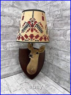 Antique Art Deco Deer Wall Lamp With Clip On Patterned Shade Rare Ooak