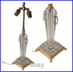 Antique Art Deco Design Table Lamp in Cut Crystal WithGilded Base & Double Socket