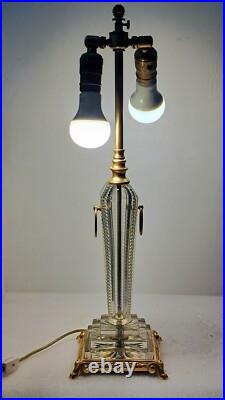 Antique Art Deco Design Table Lamp in Cut Crystal WithGilded Base & Double Socket