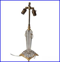 Antique Art Deco Design Table Lamp in Cut Crystal WithGilded Base & Double Socket