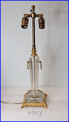 Antique Art Deco Design Table Lamp in Cut Crystal WithGilded Base & Double Socket