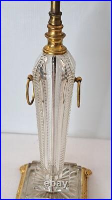 Antique Art Deco Design Table Lamp in Cut Crystal WithGilded Base & Double Socket