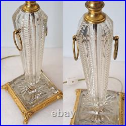 Antique Art Deco Design Table Lamp in Cut Crystal WithGilded Base & Double Socket