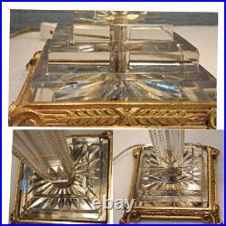 Antique Art Deco Design Table Lamp in Cut Crystal WithGilded Base & Double Socket