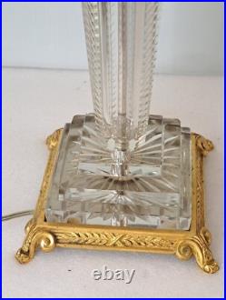 Antique Art Deco Design Table Lamp in Cut Crystal WithGilded Base & Double Socket