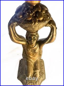 Antique Art Deco Desk Lamp Featuring Kneeling Woman & Stunning Amber Shade