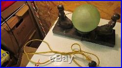 Antique Art Deco Double Nude Lamp & Green Globe