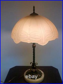 Antique Art Deco Dragonfly Glass Frosted Cream Colored Lamp