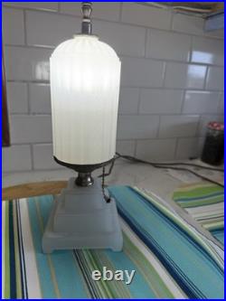 Antique Art Deco Era Bullet Skyscraper Metal and Glass Boudoir Table Lamp