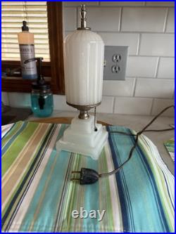 Antique Art Deco Era Bullet Skyscraper Metal and Glass Boudoir Table Lamp