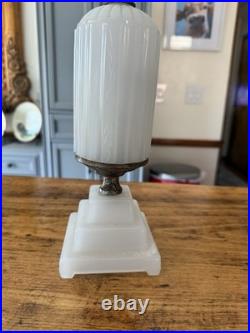 Antique Art Deco Era Bullet Skyscraper Metal and Glass Boudoir Table Lamp