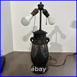 Antique Art Deco Era Tall Black Champleve Tokoname Vase Japan Converted To Lamp