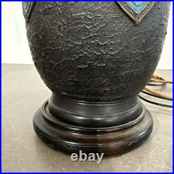 Antique Art Deco Era Tall Black Champleve Tokoname Vase Japan Converted To Lamp