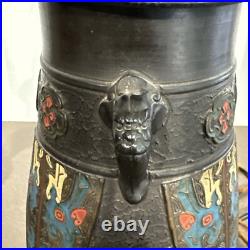 Antique Art Deco Era Tall Black Champleve Tokoname Vase Japan Converted To Lamp Antique Art Deco Era Tall Black Champleve Tokoname Vase Japan Converted To Lamp