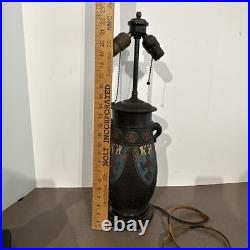 Antique Art Deco Era Tall Black Champleve Tokoname Vase Japan Converted To Lamp