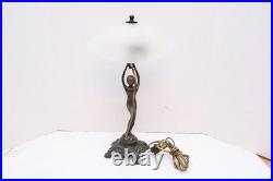 Antique Art Deco FLYING NUDE LADY LAMP GLASS SHADE FRENCH FIGURAL WOMAN VTG