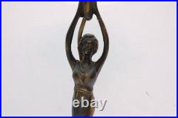 Antique Art Deco FLYING NUDE LADY LAMP GLASS SHADE FRENCH FIGURAL WOMAN VTG