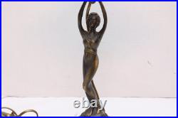 Antique Art Deco FLYING NUDE LADY LAMP GLASS SHADE FRENCH FIGURAL WOMAN VTG