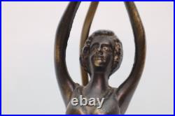 Antique Art Deco FLYING NUDE LADY LAMP GLASS SHADE FRENCH FIGURAL WOMAN VTG