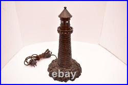 Antique Art Deco Figural Bronze Lighthouse Table Accent Lamp 12.75 Tall Vintage