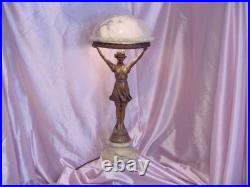 Antique Art Deco Figural Lady Lamp Original Vintage Alabaster Shade Italian