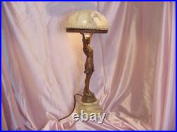 Antique Art Deco Figural Lady Lamp Original Vintage Alabaster Shade Italian