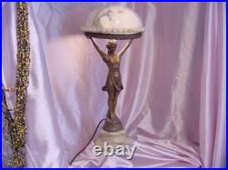 Antique Art Deco Figural Lady Lamp Original Vintage Alabaster Shade Italian