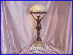 Antique Art Deco Figural Lady Lamp Original Vintage Alabaster Shade Italian
