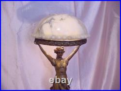 Antique Art Deco Figural Lady Lamp Original Vintage Alabaster Shade Italian
