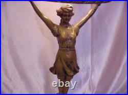 Antique Art Deco Figural Lady Lamp Original Vintage Alabaster Shade Italian