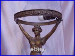 Antique Art Deco Figural Lady Lamp Original Vintage Alabaster Shade Italian