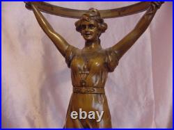 Antique Art Deco Figural Lady Lamp Original Vintage Alabaster Shade Italian