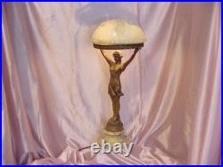 Antique Art Deco Figural Lady Lamp Original Vintage Alabaster Shade Italian