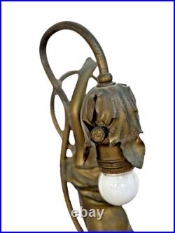 Antique Art Deco Figural Lady Tulip Lamp Spelter Bronze Tone 2-Light 14.25 Work