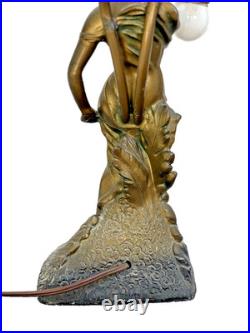 Antique Art Deco Figural Lady Tulip Lamp Spelter Bronze Tone 2-Light 14.25 Work