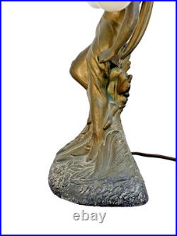 Antique Art Deco Figural Lady Tulip Lamp Spelter Bronze Tone 2-Light 14.25 Work Antique Art Deco Figural Lady Tulip Lamp Spelter Bronze Tone 2-Light 14.25 Work