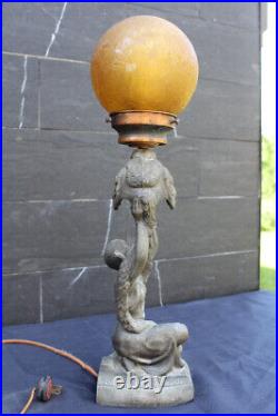 Antique Art Deco Figural Spelter Table Lamp Joan Of Arc Figurine