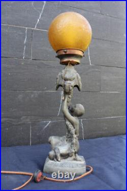 Antique Art Deco Figural Spelter Table Lamp Joan Of Arc Figurine