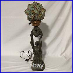 Antique Art Deco Figural Woman Lamp End Of Day Starburst Glass Globe Works Great