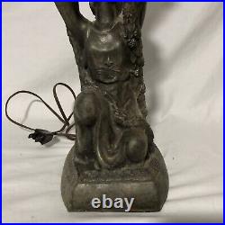 Antique Art Deco Figural Woman Lamp End Of Day Starburst Glass Globe Works Great