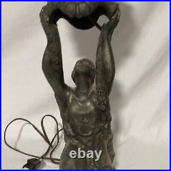 Antique Art Deco Figural Woman Lamp End Of Day Starburst Glass Globe Works Great
