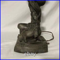 Antique Art Deco Figural Woman Lamp End Of Day Starburst Glass Globe Works Great