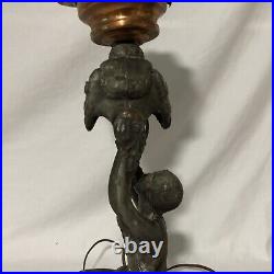 Antique Art Deco Figural Woman Lamp End Of Day Starburst Glass Globe Works Great