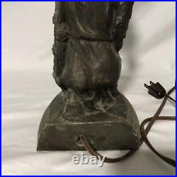 Antique Art Deco Figural Woman Lamp End Of Day Starburst Glass Globe Works Great