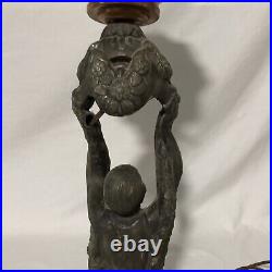 Antique Art Deco Figural Woman Lamp End Of Day Starburst Glass Globe Works Great