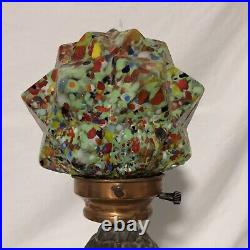 Antique Art Deco Figural Woman Lamp End Of Day Starburst Glass Globe Works Great