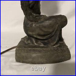 Antique Art Deco Figural Woman Lamp End Of Day Starburst Glass Globe Works Great