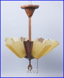 Antique Art Deco Fountain Slip Shade Hanging Light Fixture Chandelier to Restore