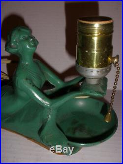 Antique Art Deco Frankart Ashtray light lamp original green paint sculpture